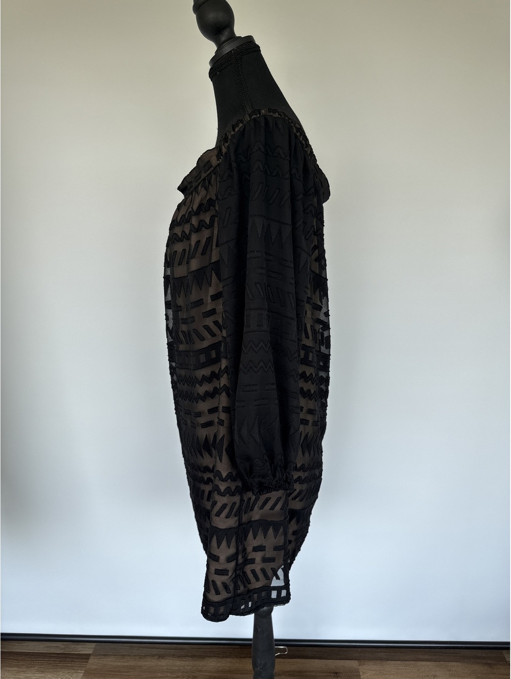 BCBG Max Azria Anitra Burnout Dress Large Black Sheer Velvet Cocktail Dress - Picture 2 of 8